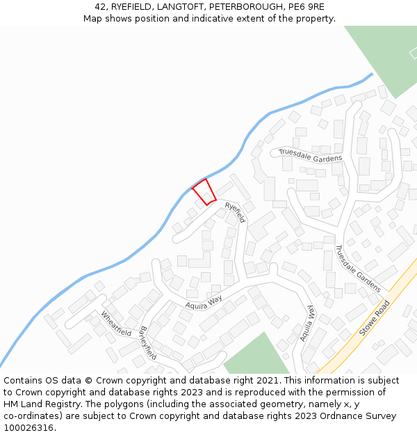 42, RYEFIELD, LANGTOFT, PETERBOROUGH, PE6 9RE: Location map and indicative extent of plot