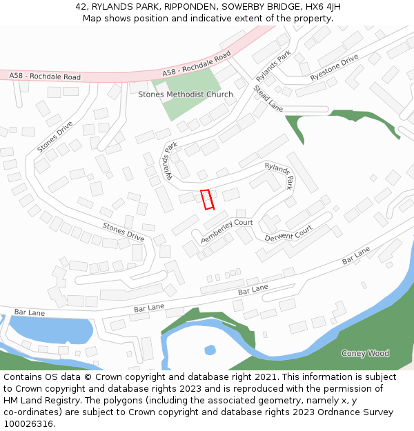 42, RYLANDS PARK, RIPPONDEN, SOWERBY BRIDGE, HX6 4JH: Location map and indicative extent of plot