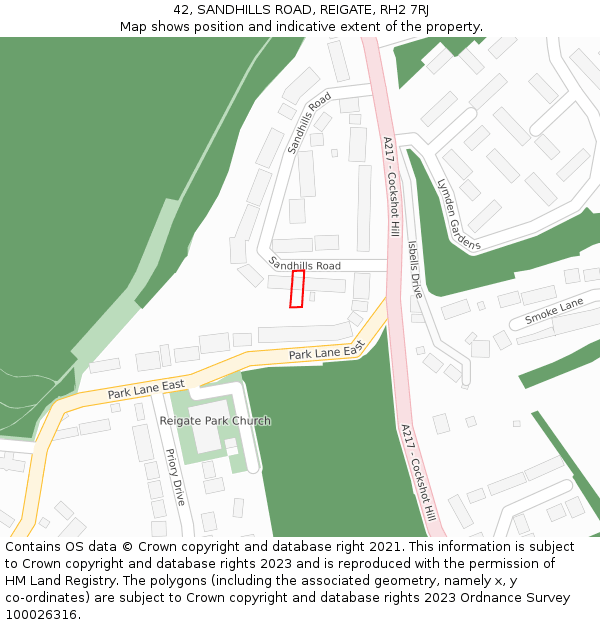 42, SANDHILLS ROAD, REIGATE, RH2 7RJ: Location map and indicative extent of plot