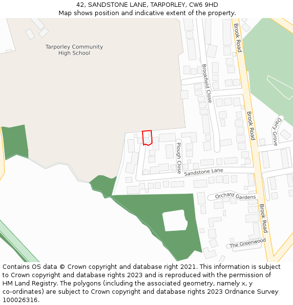 42, SANDSTONE LANE, TARPORLEY, CW6 9HD: Location map and indicative extent of plot