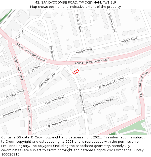 42, SANDYCOOMBE ROAD, TWICKENHAM, TW1 2LR: Location map and indicative extent of plot