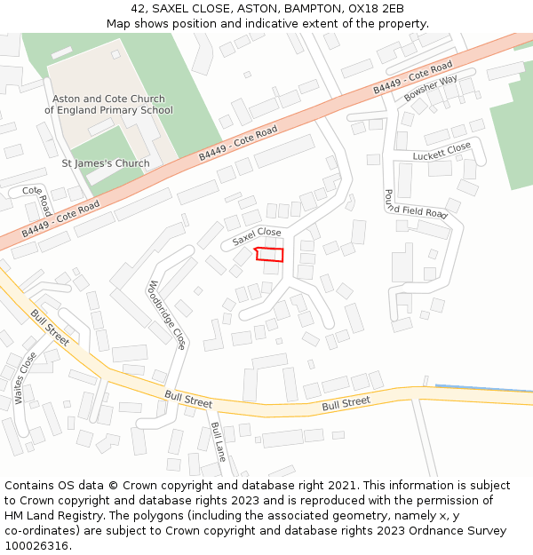 42, SAXEL CLOSE, ASTON, BAMPTON, OX18 2EB: Location map and indicative extent of plot