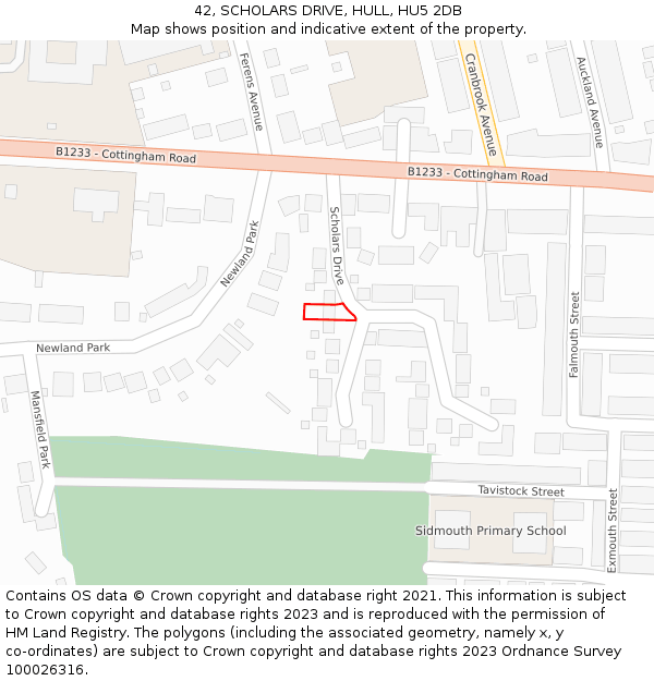 42, SCHOLARS DRIVE, HULL, HU5 2DB: Location map and indicative extent of plot