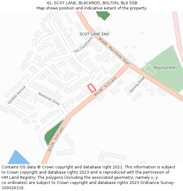 42, SCOT LANE, BLACKROD, BOLTON, BL6 5SB: Location map and indicative extent of plot