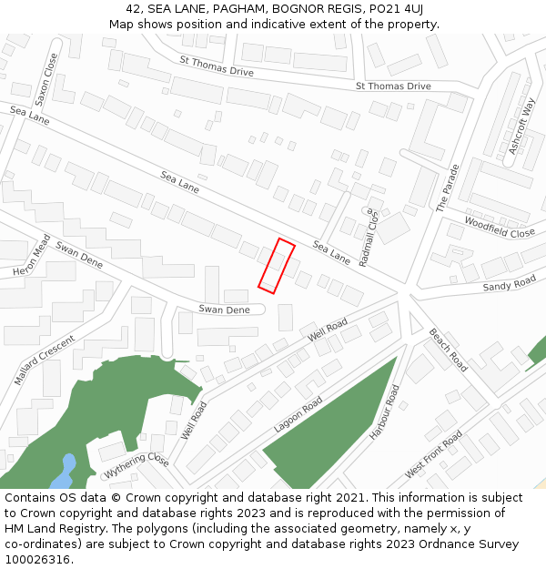 42, SEA LANE, PAGHAM, BOGNOR REGIS, PO21 4UJ: Location map and indicative extent of plot