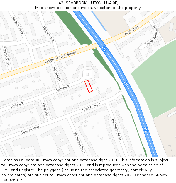 42, SEABROOK, LUTON, LU4 0EJ: Location map and indicative extent of plot