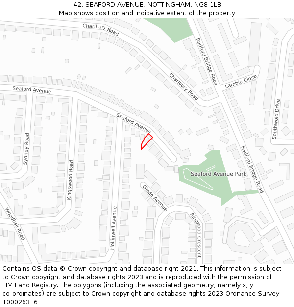 42, SEAFORD AVENUE, NOTTINGHAM, NG8 1LB: Location map and indicative extent of plot