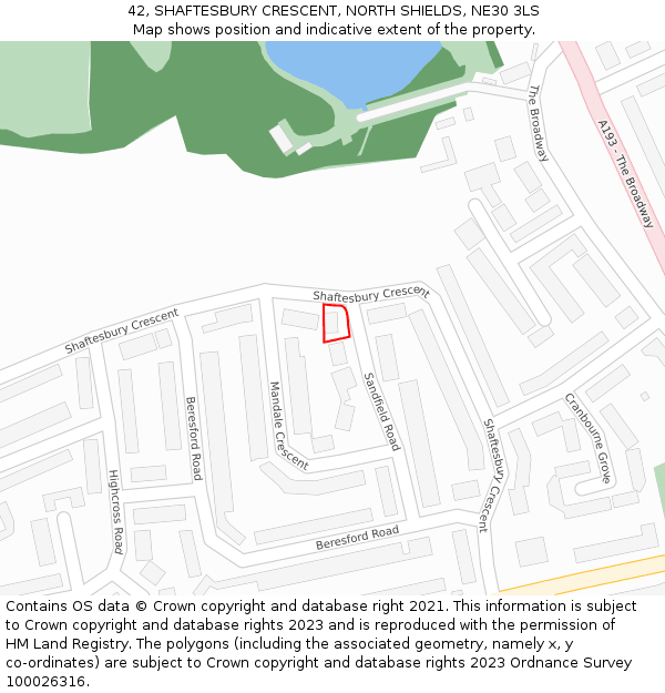 42, SHAFTESBURY CRESCENT, NORTH SHIELDS, NE30 3LS: Location map and indicative extent of plot