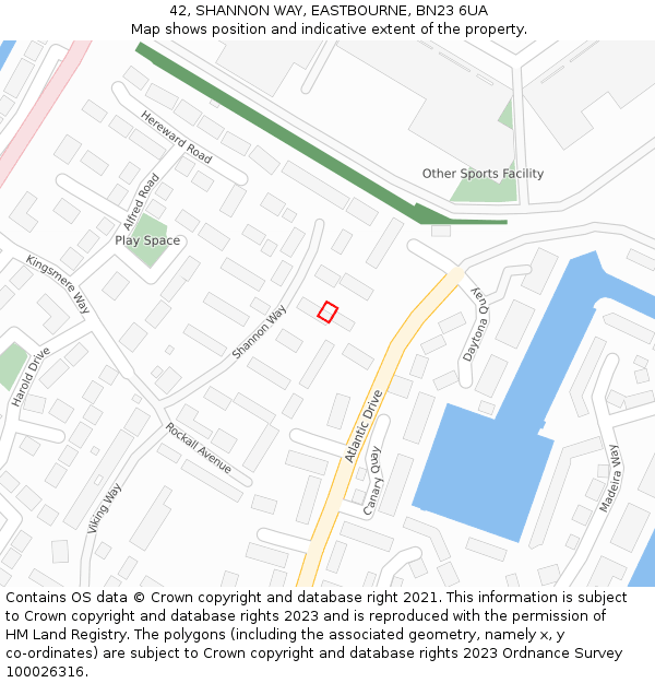 42, SHANNON WAY, EASTBOURNE, BN23 6UA: Location map and indicative extent of plot