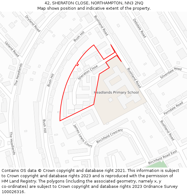 42, SHERATON CLOSE, NORTHAMPTON, NN3 2NQ: Location map and indicative extent of plot