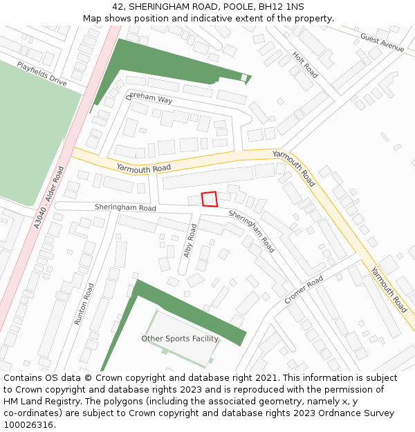 42, SHERINGHAM ROAD, POOLE, BH12 1NS: Location map and indicative extent of plot