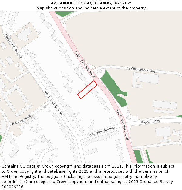 42, SHINFIELD ROAD, READING, RG2 7BW: Location map and indicative extent of plot