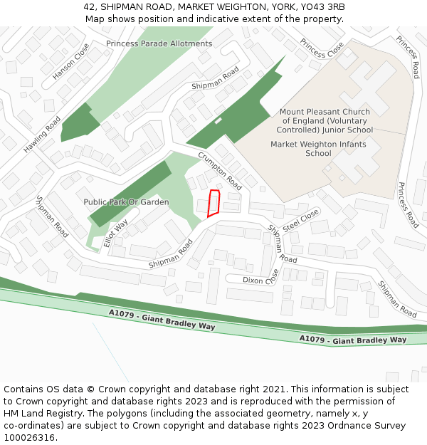 42, SHIPMAN ROAD, MARKET WEIGHTON, YORK, YO43 3RB: Location map and indicative extent of plot