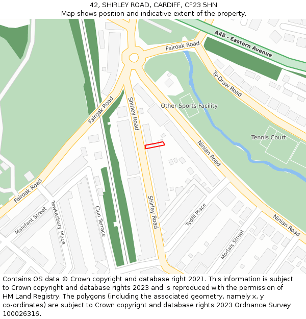 42, SHIRLEY ROAD, CARDIFF, CF23 5HN: Location map and indicative extent of plot