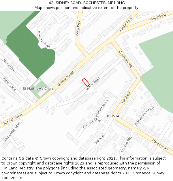 42, SIDNEY ROAD, ROCHESTER, ME1 3HG: Location map and indicative extent of plot