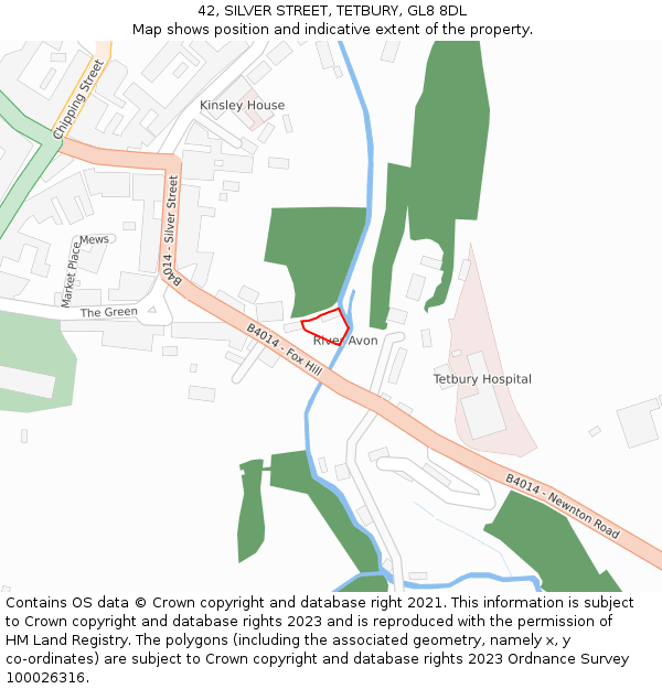 42, SILVER STREET, TETBURY, GL8 8DL: Location map and indicative extent of plot