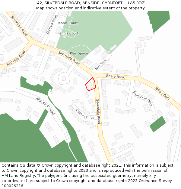 42, SILVERDALE ROAD, ARNSIDE, CARNFORTH, LA5 0DZ: Location map and indicative extent of plot