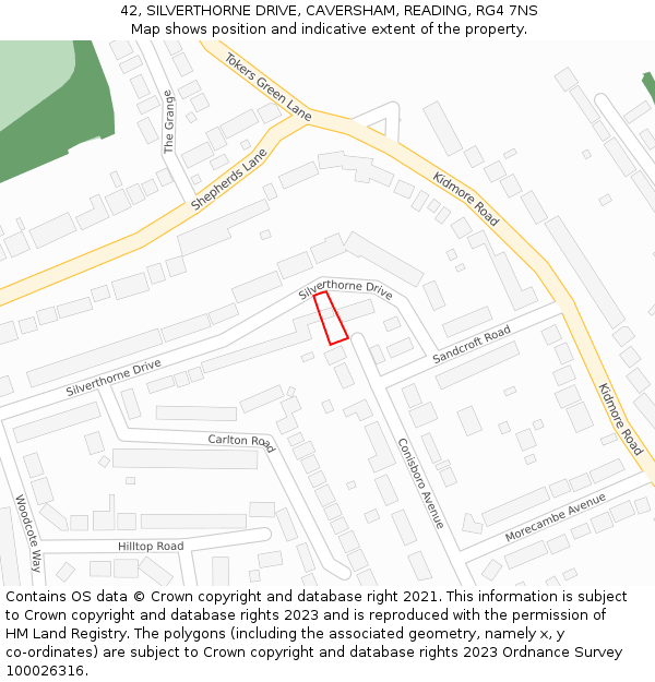 42, SILVERTHORNE DRIVE, CAVERSHAM, READING, RG4 7NS: Location map and indicative extent of plot