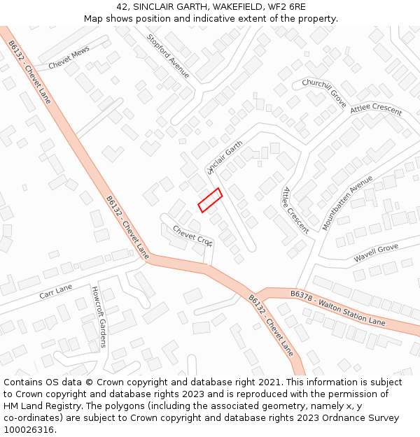 42, SINCLAIR GARTH, WAKEFIELD, WF2 6RE: Location map and indicative extent of plot