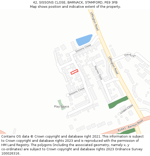42, SISSONS CLOSE, BARNACK, STAMFORD, PE9 3FB: Location map and indicative extent of plot