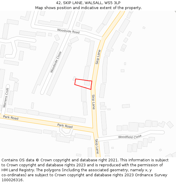 42, SKIP LANE, WALSALL, WS5 3LP: Location map and indicative extent of plot