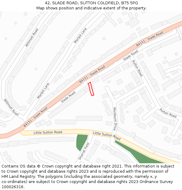 42, SLADE ROAD, SUTTON COLDFIELD, B75 5PG: Location map and indicative extent of plot