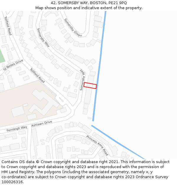 42, SOMERSBY WAY, BOSTON, PE21 9PQ: Location map and indicative extent of plot