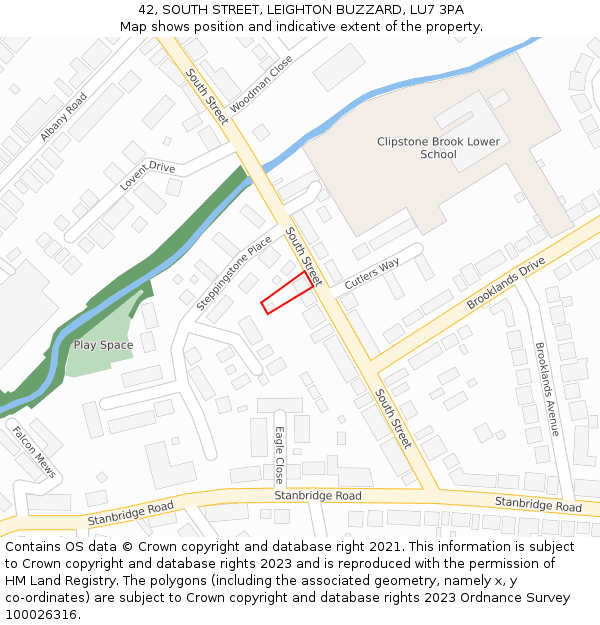 42, SOUTH STREET, LEIGHTON BUZZARD, LU7 3PA: Location map and indicative extent of plot