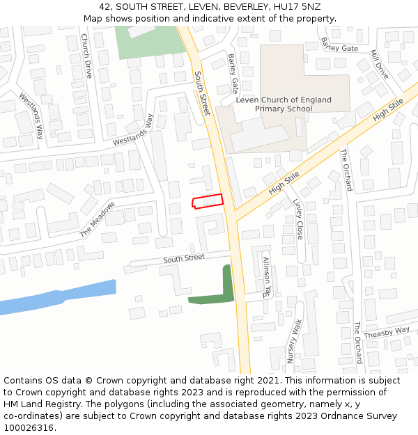42, SOUTH STREET, LEVEN, BEVERLEY, HU17 5NZ: Location map and indicative extent of plot