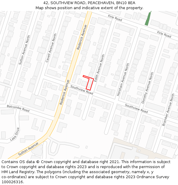 42, SOUTHVIEW ROAD, PEACEHAVEN, BN10 8EA: Location map and indicative extent of plot