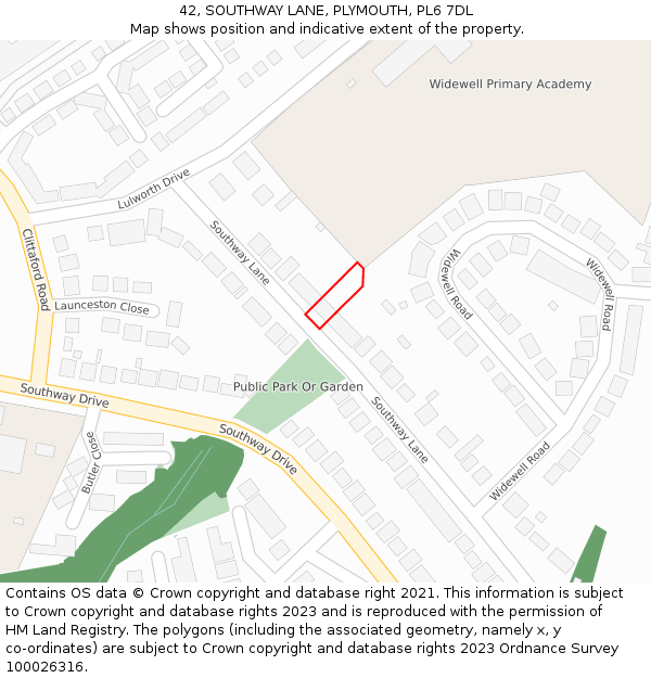 42, SOUTHWAY LANE, PLYMOUTH, PL6 7DL: Location map and indicative extent of plot