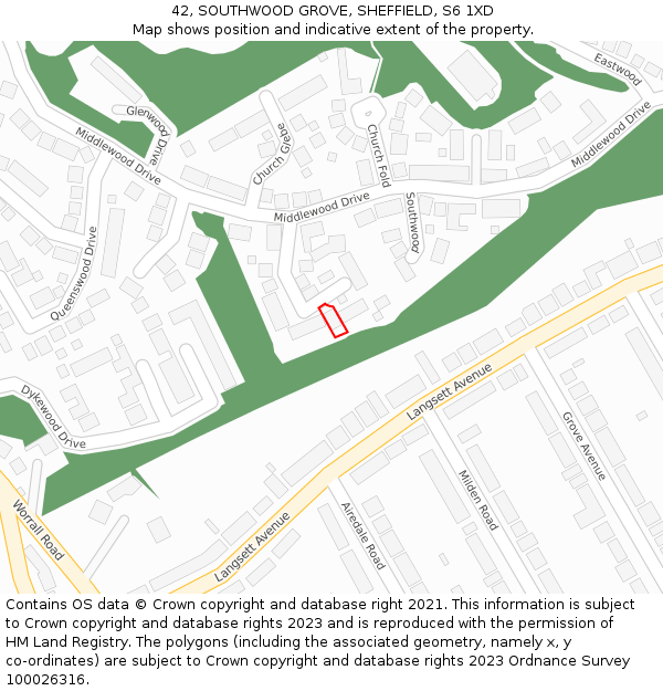 42, SOUTHWOOD GROVE, SHEFFIELD, S6 1XD: Location map and indicative extent of plot