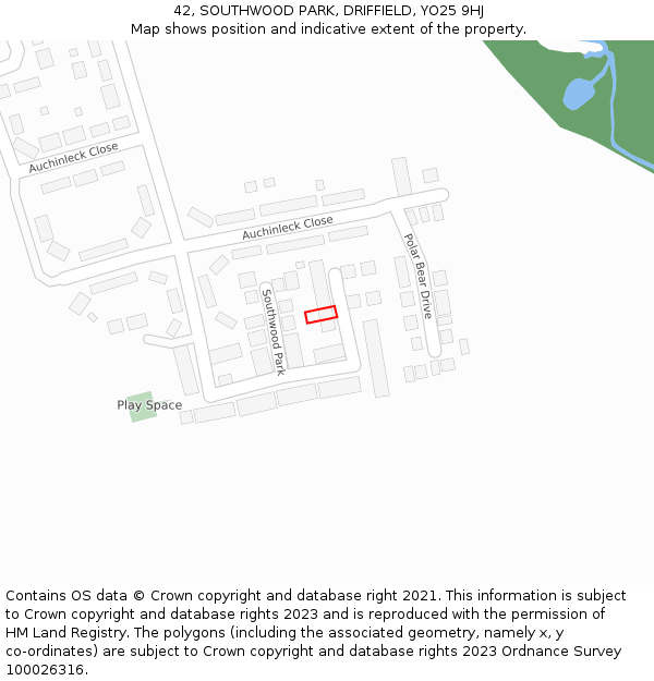 42, SOUTHWOOD PARK, DRIFFIELD, YO25 9HJ: Location map and indicative extent of plot