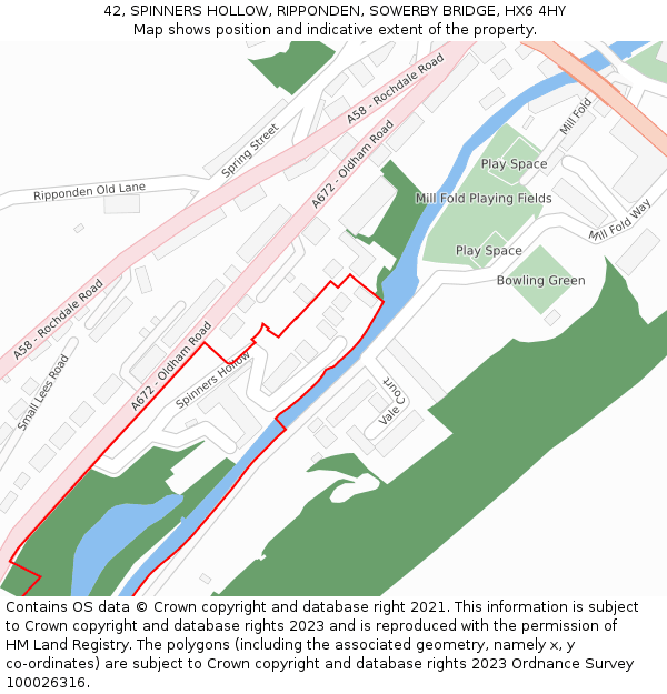 42, SPINNERS HOLLOW, RIPPONDEN, SOWERBY BRIDGE, HX6 4HY: Location map and indicative extent of plot