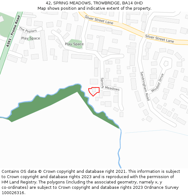 42, SPRING MEADOWS, TROWBRIDGE, BA14 0HD: Location map and indicative extent of plot