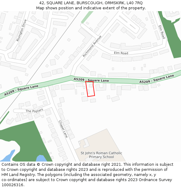 42, SQUARE LANE, BURSCOUGH, ORMSKIRK, L40 7RQ: Location map and indicative extent of plot