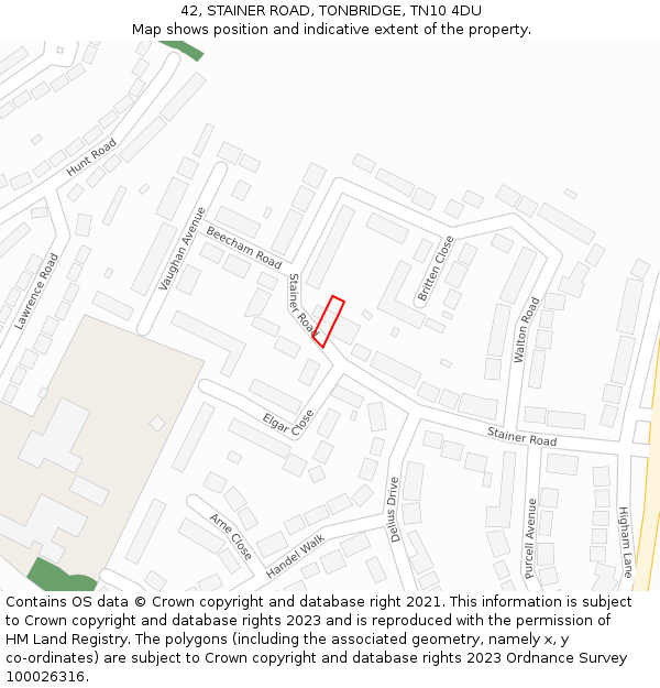 42, STAINER ROAD, TONBRIDGE, TN10 4DU: Location map and indicative extent of plot