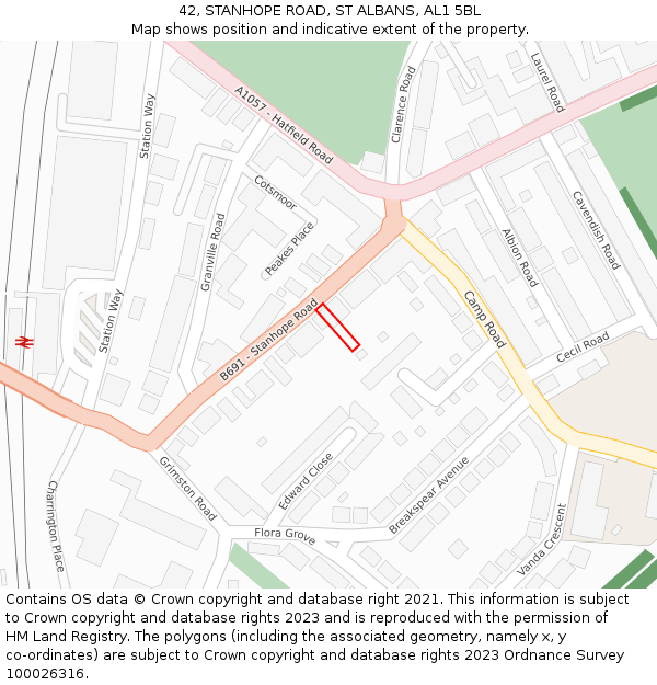 42, STANHOPE ROAD, ST ALBANS, AL1 5BL: Location map and indicative extent of plot