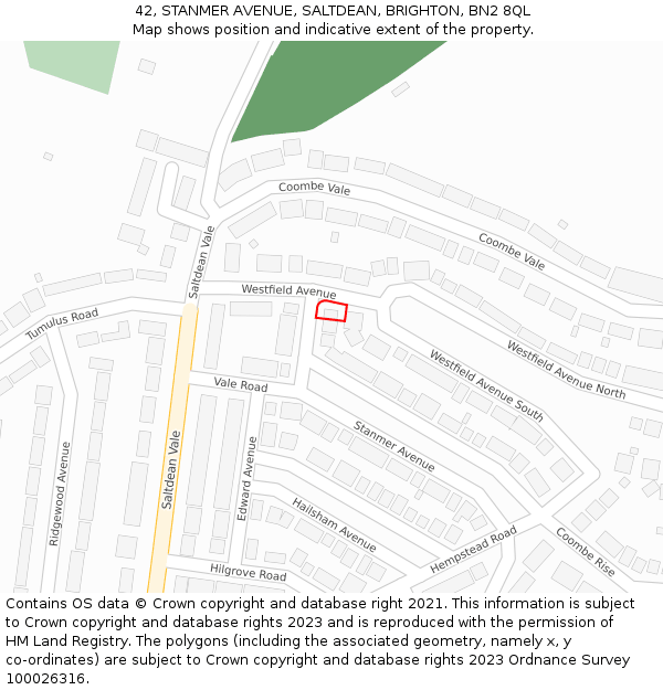 42, STANMER AVENUE, SALTDEAN, BRIGHTON, BN2 8QL: Location map and indicative extent of plot