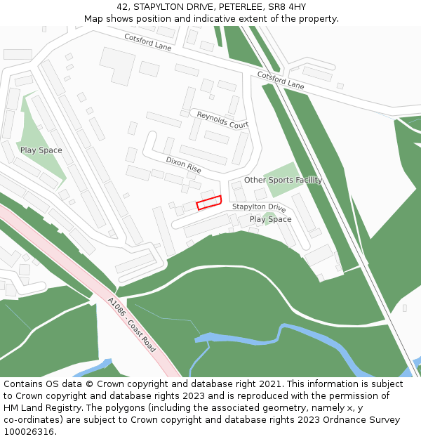 42, STAPYLTON DRIVE, PETERLEE, SR8 4HY: Location map and indicative extent of plot