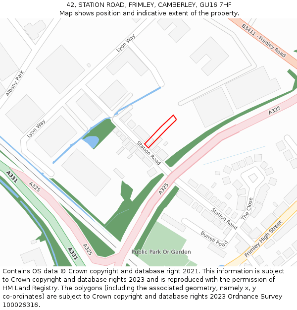 42, STATION ROAD, FRIMLEY, CAMBERLEY, GU16 7HF: Location map and indicative extent of plot