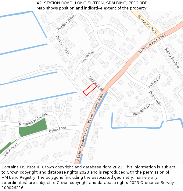 42, STATION ROAD, LONG SUTTON, SPALDING, PE12 9BP: Location map and indicative extent of plot