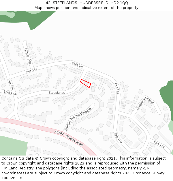 42, STEEPLANDS, HUDDERSFIELD, HD2 1QQ: Location map and indicative extent of plot