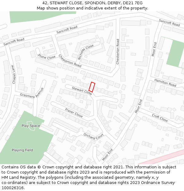 42, STEWART CLOSE, SPONDON, DERBY, DE21 7EG: Location map and indicative extent of plot