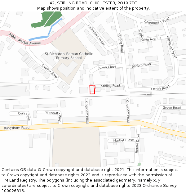 42, STIRLING ROAD, CHICHESTER, PO19 7DT: Location map and indicative extent of plot