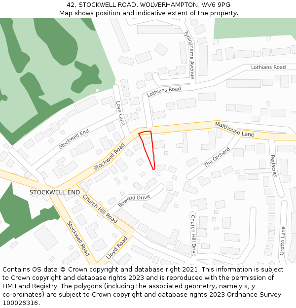 42, STOCKWELL ROAD, WOLVERHAMPTON, WV6 9PG: Location map and indicative extent of plot