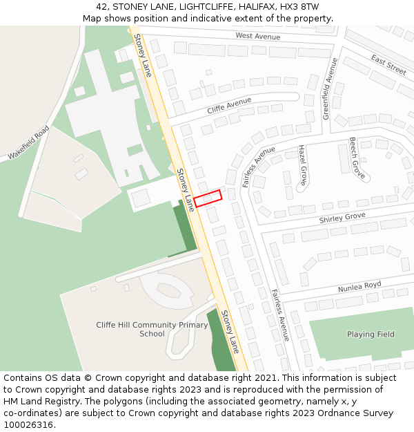 42, STONEY LANE, LIGHTCLIFFE, HALIFAX, HX3 8TW: Location map and indicative extent of plot