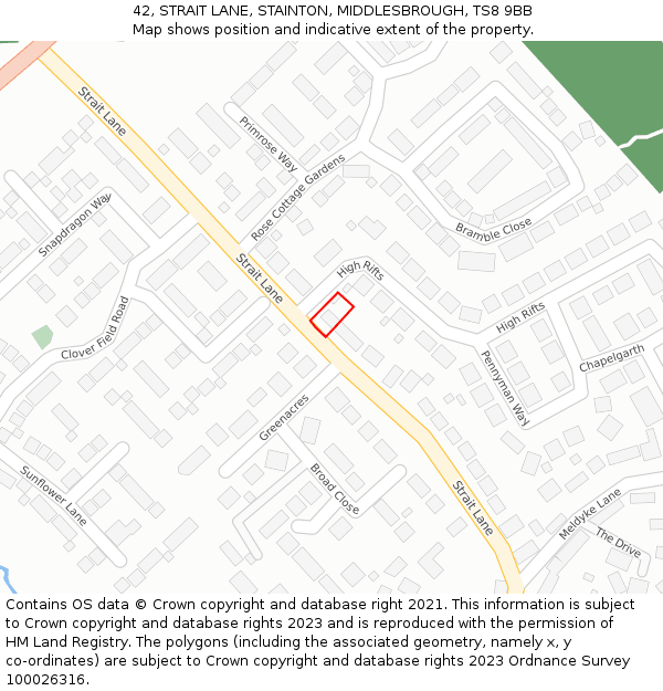 42, STRAIT LANE, STAINTON, MIDDLESBROUGH, TS8 9BB: Location map and indicative extent of plot