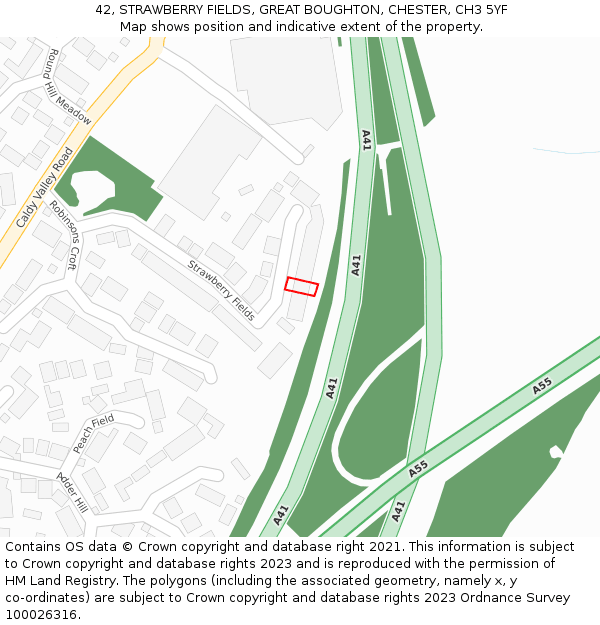 42, STRAWBERRY FIELDS, GREAT BOUGHTON, CHESTER, CH3 5YF: Location map and indicative extent of plot