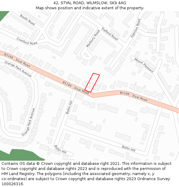 42, STYAL ROAD, WILMSLOW, SK9 4AG: Location map and indicative extent of plot